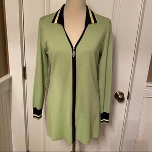 MISOOK SWEATER CARDIGAN JACKET GREEN BLACK ZIP FRONT LONG SLEEVE Size XS